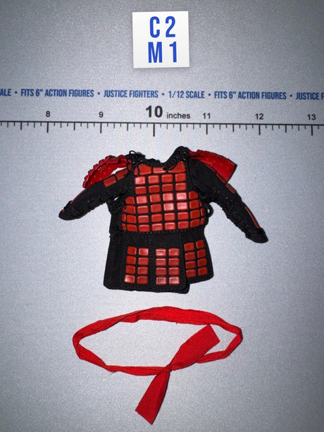 1/12 Scale Medieval Japanese Samurai Armor Chest Piece with Sash - Japan Sengoku Soldier (Red) - DiD XJ80016A