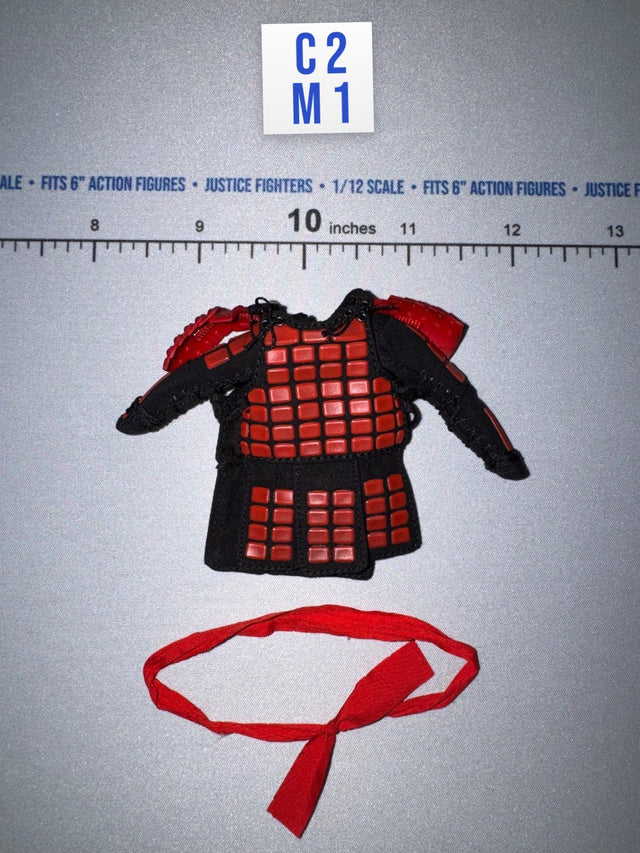 1/12 Scale Medieval Japanese Samurai Armor Chest Piece with Sash - Japan Sengoku Soldier (Red) - DiD XJ80016A