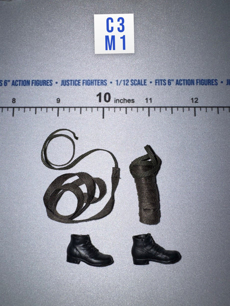 1/12 Scale WWII German Combat Boots Pair and Field Gear Straps with Holster - Russian Sniper – Vasily Zaitsev XR80037